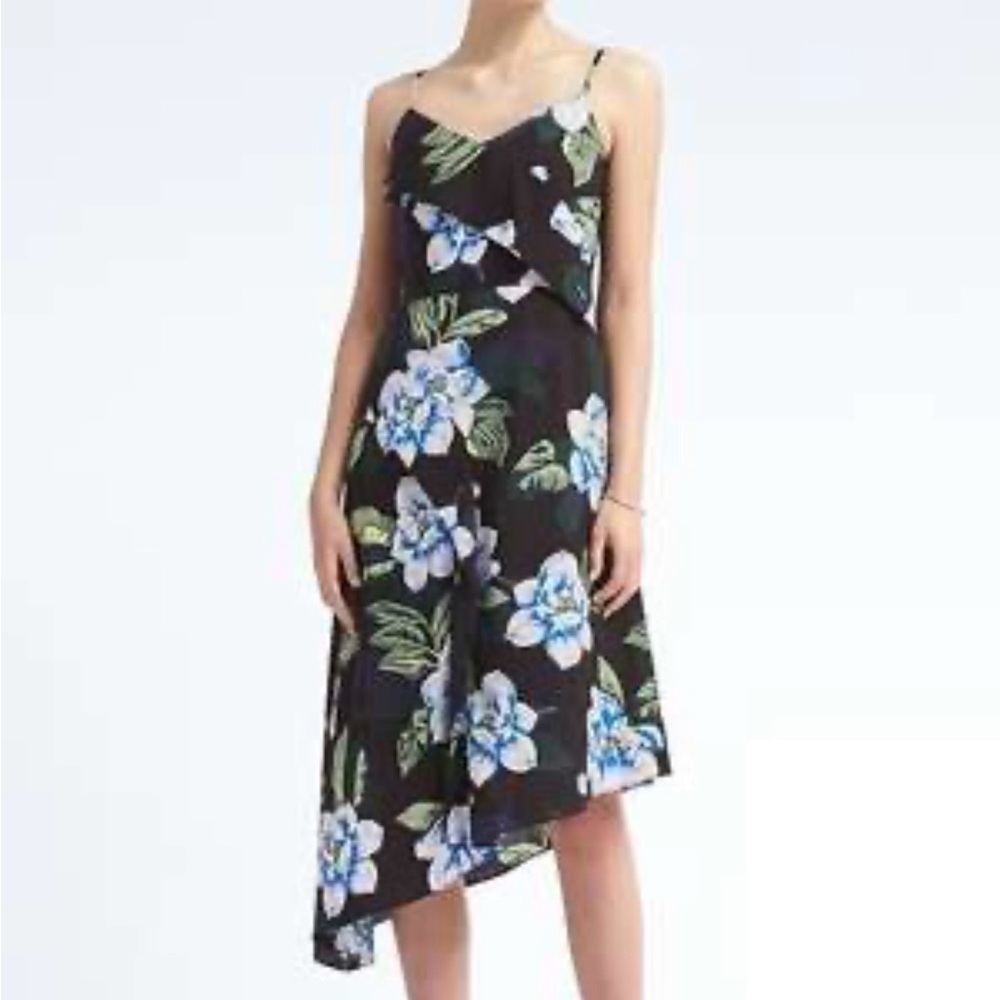 NWT Banana Republic Asymmetrical Strappy Wrap Ruffle Floral Tropical Dress 6